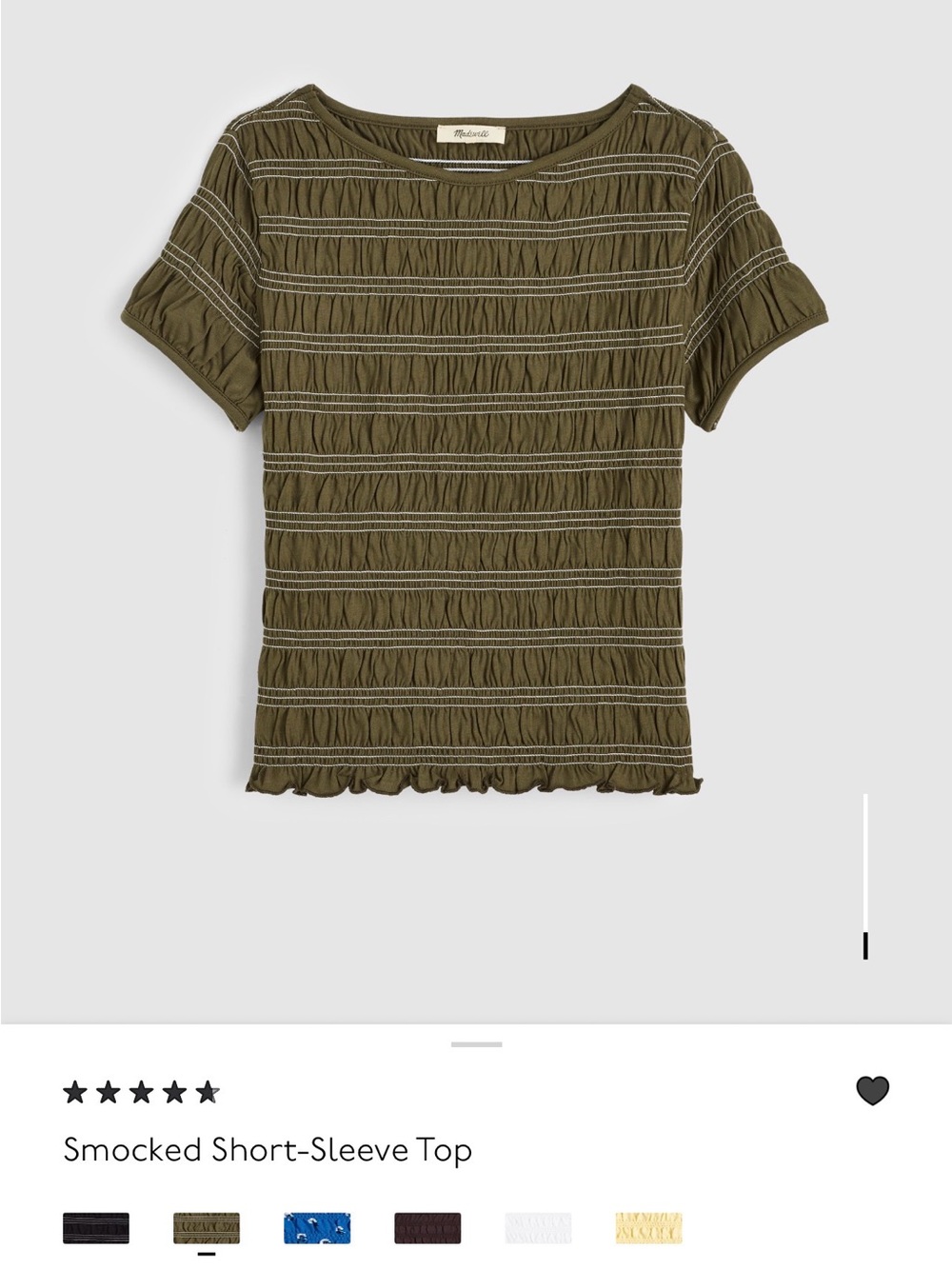 NWT - Madewell Smocked Short Sleeve Top - Sm. M